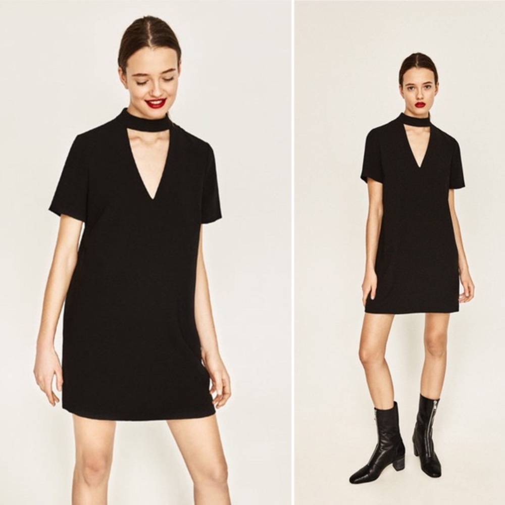 Zara | Black choker collar mini shift dress